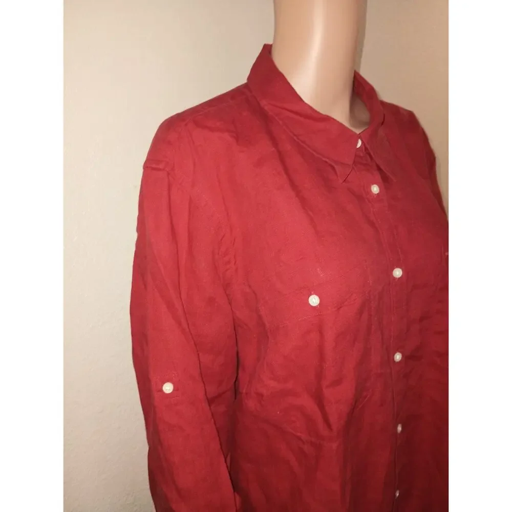 Lauren Red women Collared Long Sleeve Button-Up Shirt – Size 3X W012C - Picture 4 of 11